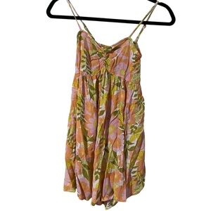 Billabong Excellent Condition Floral romper/Sundress in Pink and Yellow size XS